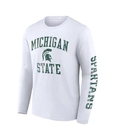 Men's Fanatics White Michigan State Spartans Distressed Arch Over Logo Long Sleeve T-shirt