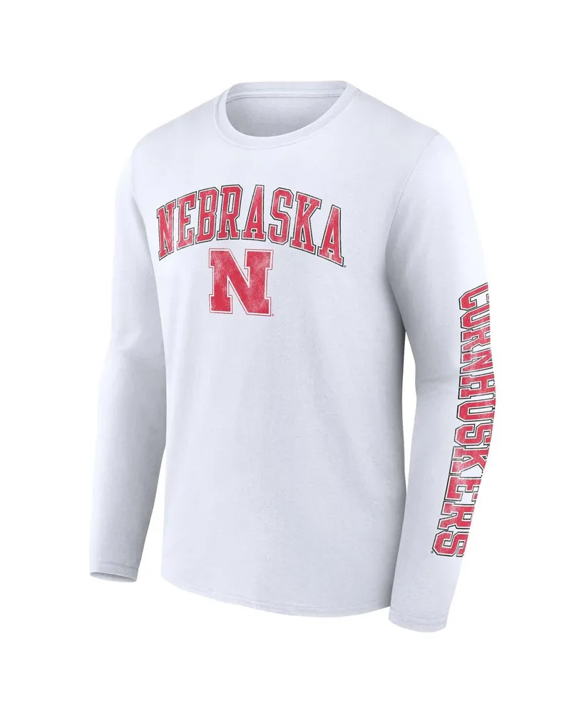 Men's Fanatics White Nebraska Huskers Distressed Arch Over Logo Long Sleeve T-shirt