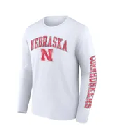 Men's Fanatics White Nebraska Huskers Distressed Arch Over Logo Long Sleeve T-shirt