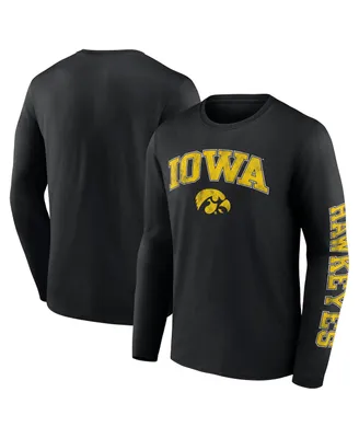 Men's Fanatics Black Iowa Hawkeyes Distressed Arch Over Logo Long Sleeve T-shirt