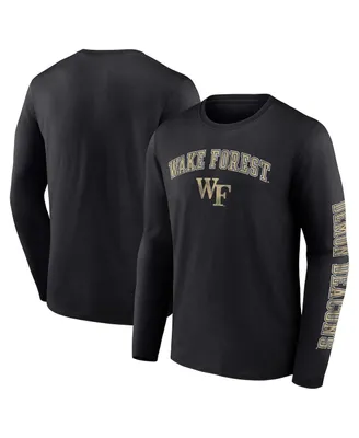 Men's Fanatics Black Wake Forest Demon Deacons Distressed Arch Over Logo Long Sleeve T-shirt