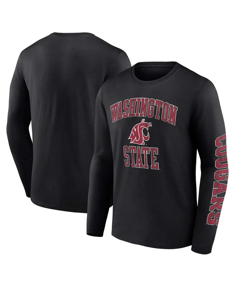 Men's Fanatics Black Washington State Cougars Distressed Arch Over Logo Long Sleeve T-shirt