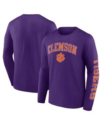 Men's Fanatics Purple Clemson Tigers Distressed Arch Over Logo Long Sleeve T-shirt