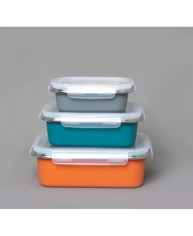 Genicook 3 PC Rectangular Container Borosilicate Glass Nesting Container Set with Snap-On Lids - Multicolor