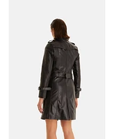 Genuine Leather Trench Coat, Black