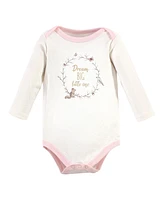 Hudson Baby Girls Cotton Long-Sleeve Bodysuits, Enchanted Forest Dream, 3-Pack