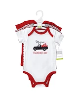 Hudson Baby Infant Boy Cotton Bodysuits, Valentine Truck, 3-Pack