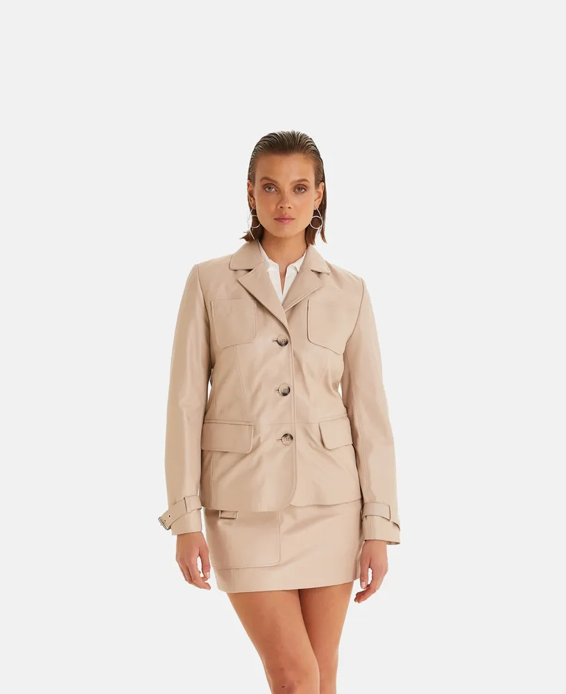 Women's Genuine Leather Jacket Safari Beige