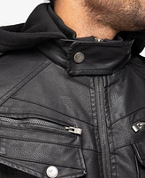 X-Ray Men's Grainy Polyurethane Hooded Jacket with Faux Shearling Lining