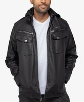 X-Ray Men's Grainy Polyurethane Hooded Jacket with Faux Shearling Lining