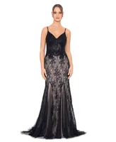 Blondie Nites Juniors' Lace Boned-Bodice Evening Gown