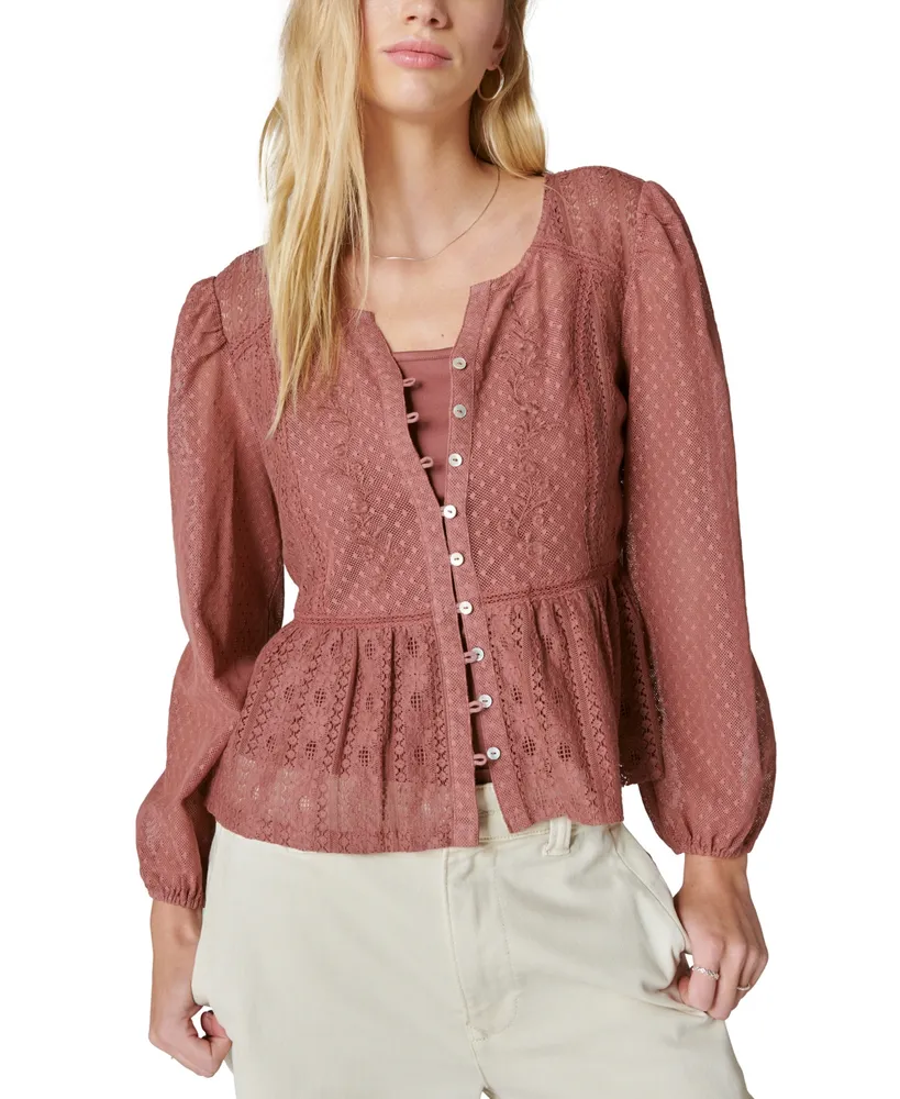 Lucky Brand Women's Lace Date Night Button-Front Top