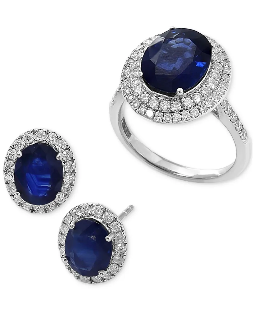 Effy Sapphire (4-1/4 ct. t.w.) & Diamond (5/8 Double Halo Ring 14k White Gold