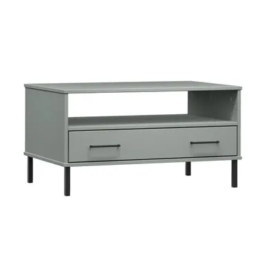 Coffee Table with Metal Legs Gray 33.5"x19.7"x17.7" Solid Wood Oslo