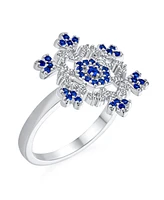 Bling Jewelry Winter Holiday Christmas Statement 2 Tone Blue Clear Cubic Zirconia Flower Snowflake Cz Ring Cocktail Sterling Silver