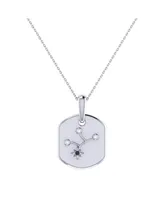 LuvMyJewelry Virgo Maiden Design 14K White Gold Blue Sapphire Stone Diamond Tag Pendant Necklace