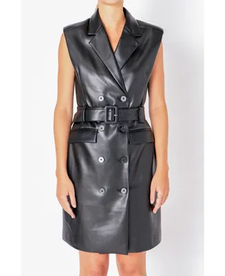 Women's Leather Double Breasted Mini Dress