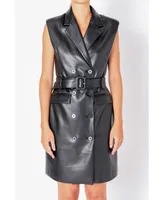 Women's Leather Double Breasted Mini Dress