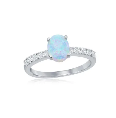 Sterling Silver Oval Opal and Cz Ring