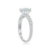 Sterling Silver Square Opal and Cz Ring