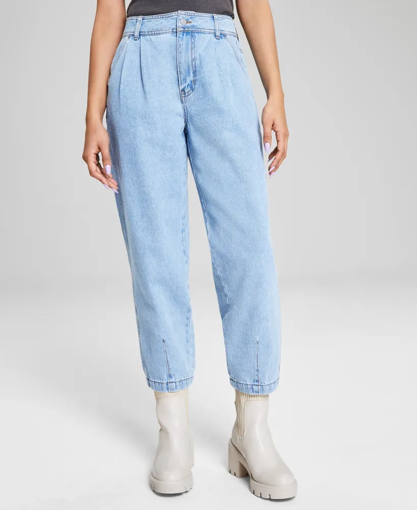 High Rise Pleated Mom Jeans