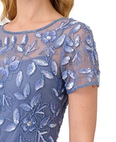 Adrianna Papell Floral-Beaded Gown