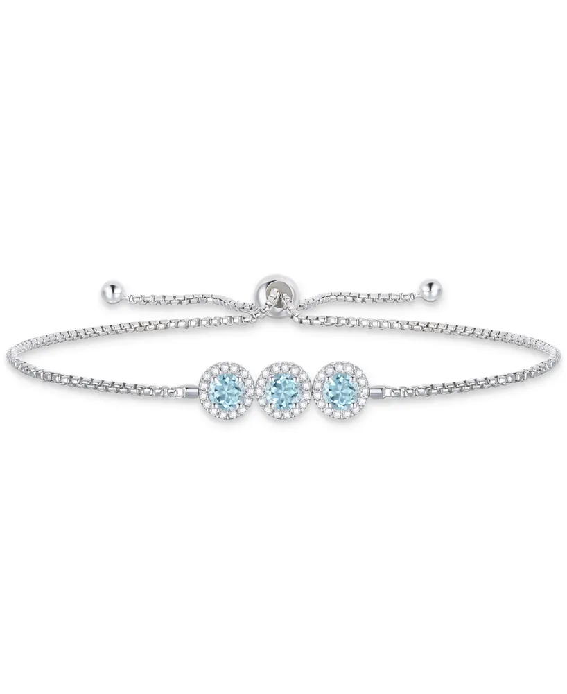 Santa Maria Aquamarine (3/4 ct. t.w.) & Diamond (1/4 ct. t.w.) Trinity Halo Bolo Bracelet in 14k White Gold