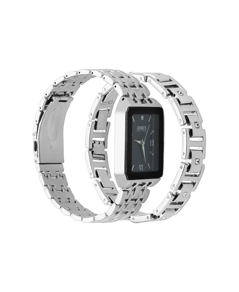 Jones New York Men's Analog Shiny Silver-Tone Metal Watch 31mm Bracelet Gift Set