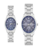 Jones New York Men and Women's Analog Shiny Silver-Tone Metal Bracelet His Hers Watch 42mm, 32mm Gift Set