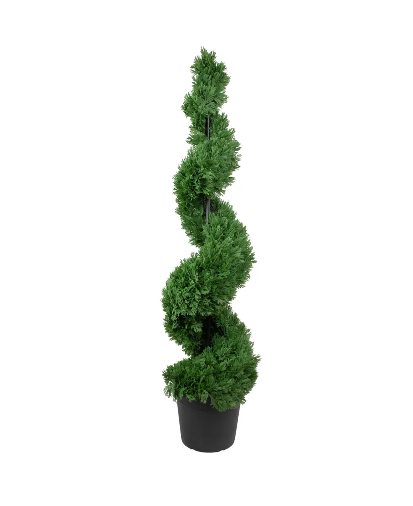 5' Artificial Cedar Spiral Topiary Tree in Black Pot Unlit