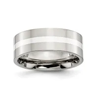 Chisel Stainless Steel Sterling Silver Inlay 8mm Flat Band Ring