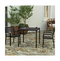 Merrick Lane Faux Teak Outdoor Dining Table With Powder Coated Steel Frame And Umbrella Hole
