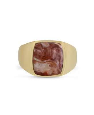 LuvMyJewelry Red Lace Agate Iconic Gemstone Yellow Gold Plated Silver Men Signet Ring