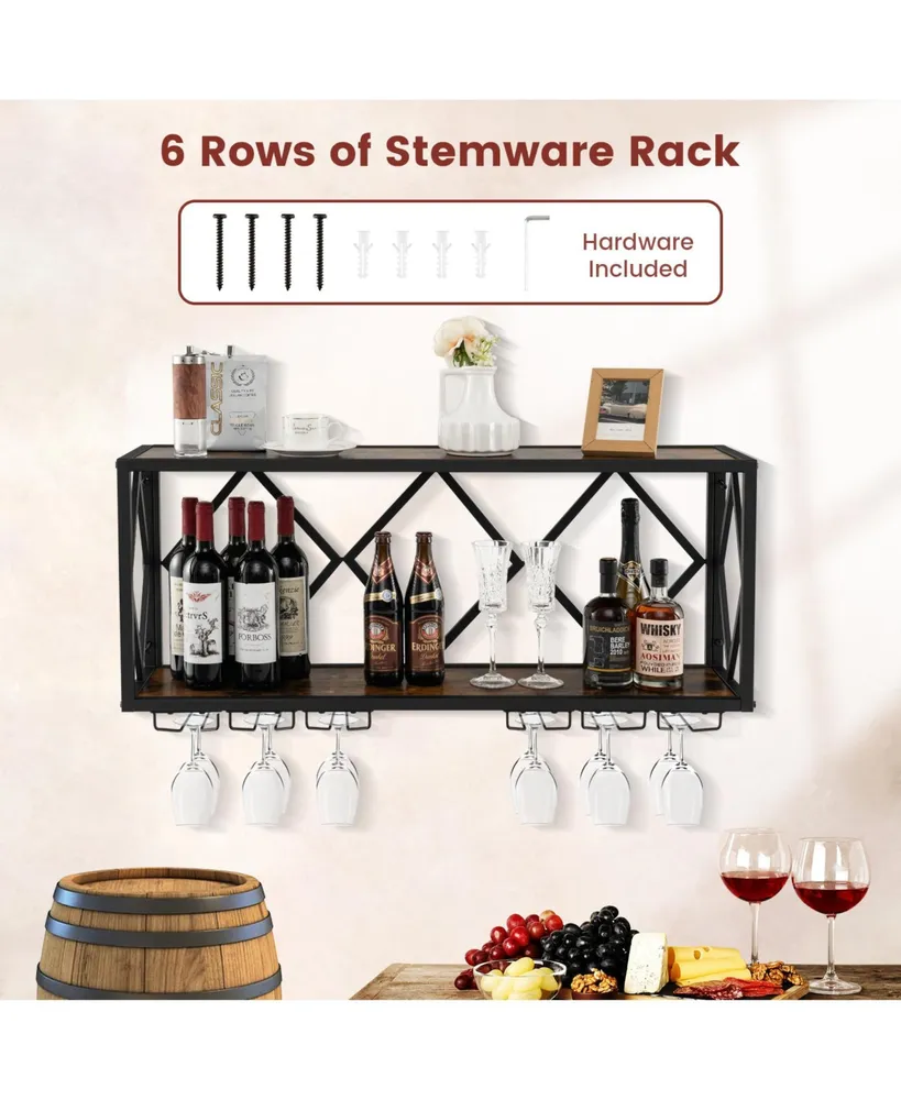 Wall Mounted Wine Rack for 39 Bottles and 12 Glasses