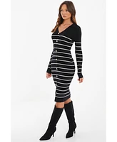 Quiz Women's Gold Button Detail Striped Knit Midi Dress