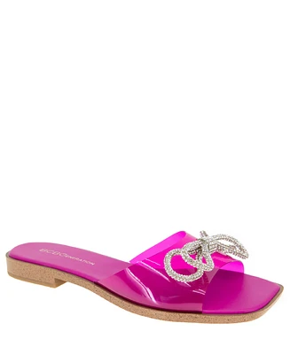 BCBGeneration Women's Laffi Rhinestone Bow Slide Sandals