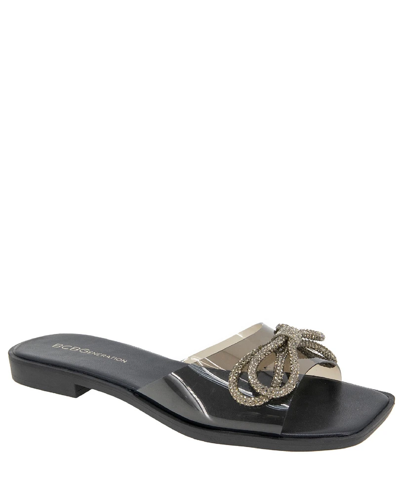 BCBGeneration Women's Laffi Rhinestone Bow Slide Sandals