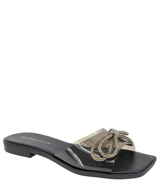 BCBGeneration Women's Laffi Rhinestone Bow Slide Sandals