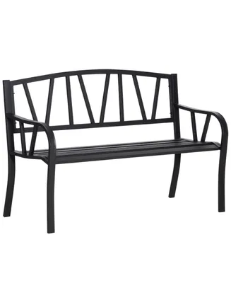 Outsunny 2-Seater Outdoor Garden Patio Bench with a Solid Metal Build, Decorative Backrest, & Ergonomic Comfort Armrests