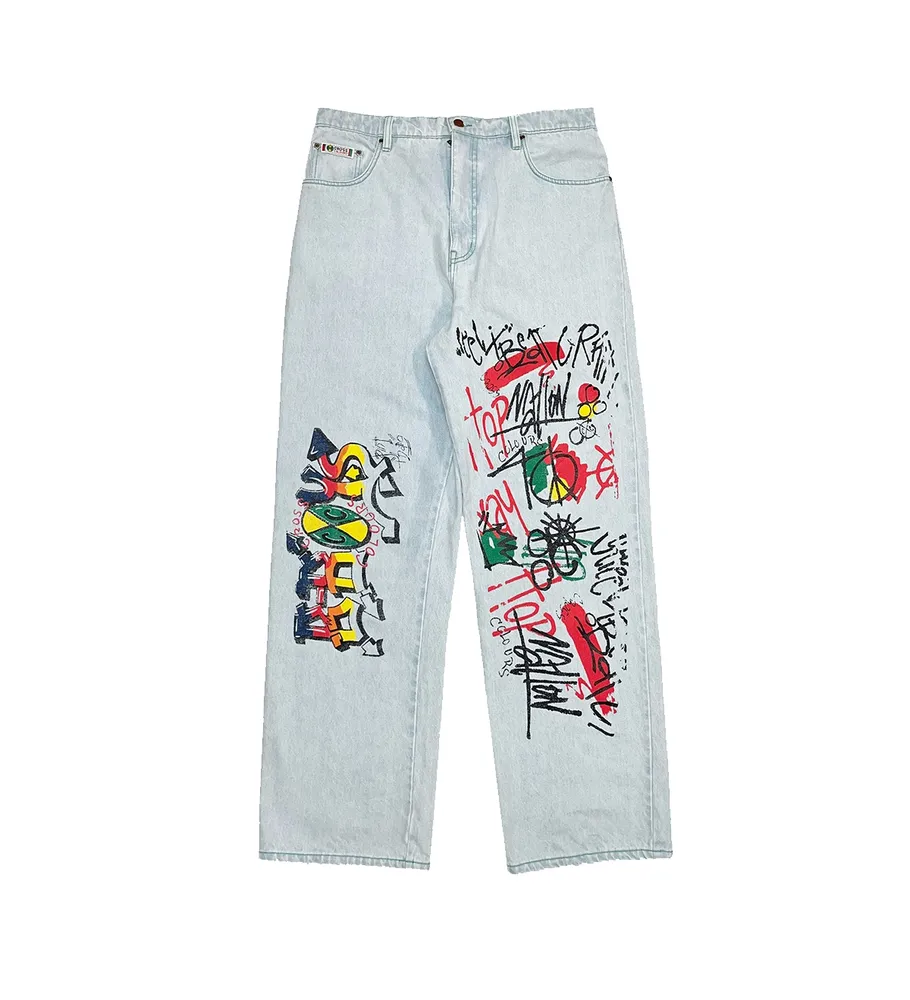 Cross Colours Mens Oversize Denim Graffiti Jean