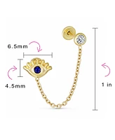 Bling Jewelry Tiny Yellow 10K Gold Spiritual Blue Cz Protection Amulet Double Piercing 1 Piece Chain Evil Eye Stud Earring Ear Lobe Cartilage For Wome