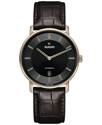 Rado Men's Swiss Automatic DiaMaster Thinline Brown Leather Strap Watch 41mm