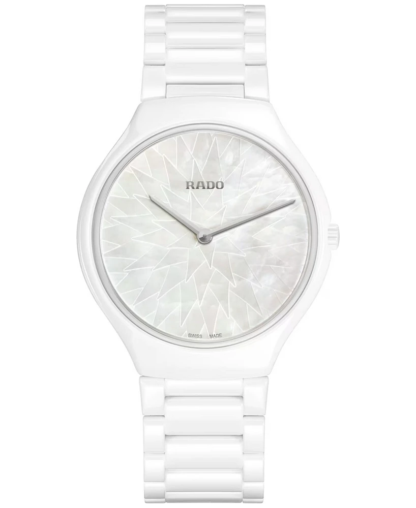 Rado Unisex Swiss Automatic True Round Thinline x Great Gardens of the World White Ceramic Bracelet Watch 40mm - Limited Edition