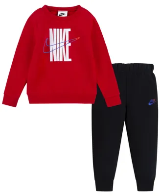 Nike Toddler Boys Fleece Crew Sweatshirt and Pants, 2 Piece Set