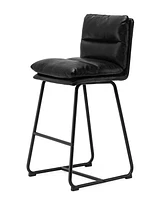 Glitzhome Set of 2 Leatherette Modern Thick Bar Stool with Metal Legs
