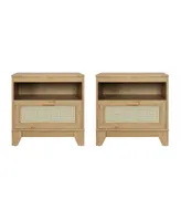 Manhattan Comfort Sheridan 2-Piece Medium Density Fibreboard 1-Drawer Cane Nightstand Set