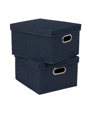 Household Essentials Collapsible Cotton Blend Storage Box with Lid and Metal Grommet Handle, Set of 2