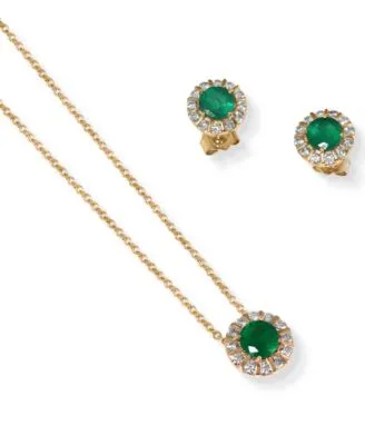 Effy Emerald Diamond Stud Earrings Pendant Necklace In 14k Gold