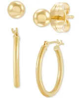 2 Pc. Set Polished Stud & Hoop Earrings in 14k Gold, 3/4 inch Hoop