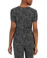 Ak Anne Klein Petite Dotted Tulip-Sleeve Knit Top